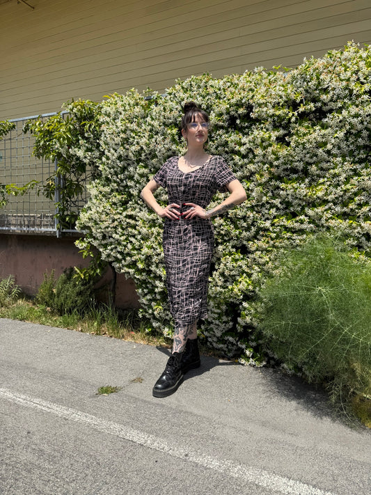 Modern: 1940s Pink/Black Rayon Dress