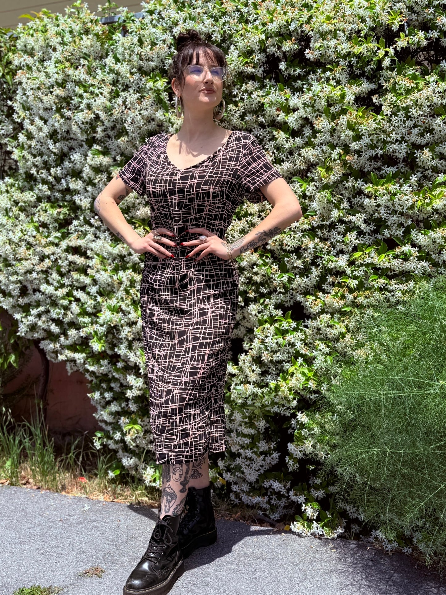 Modern: 1940s Pink/Black Rayon Dress