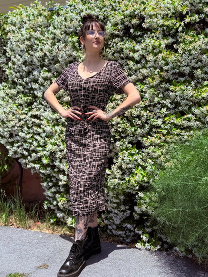 Modern: 1940s Pink/Black Rayon Dress