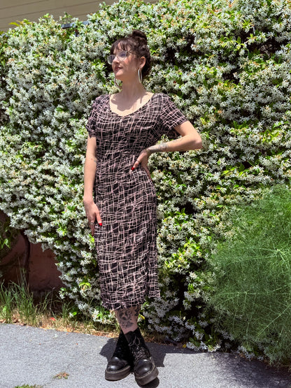 Modern: 1940s Pink/Black Rayon Dress