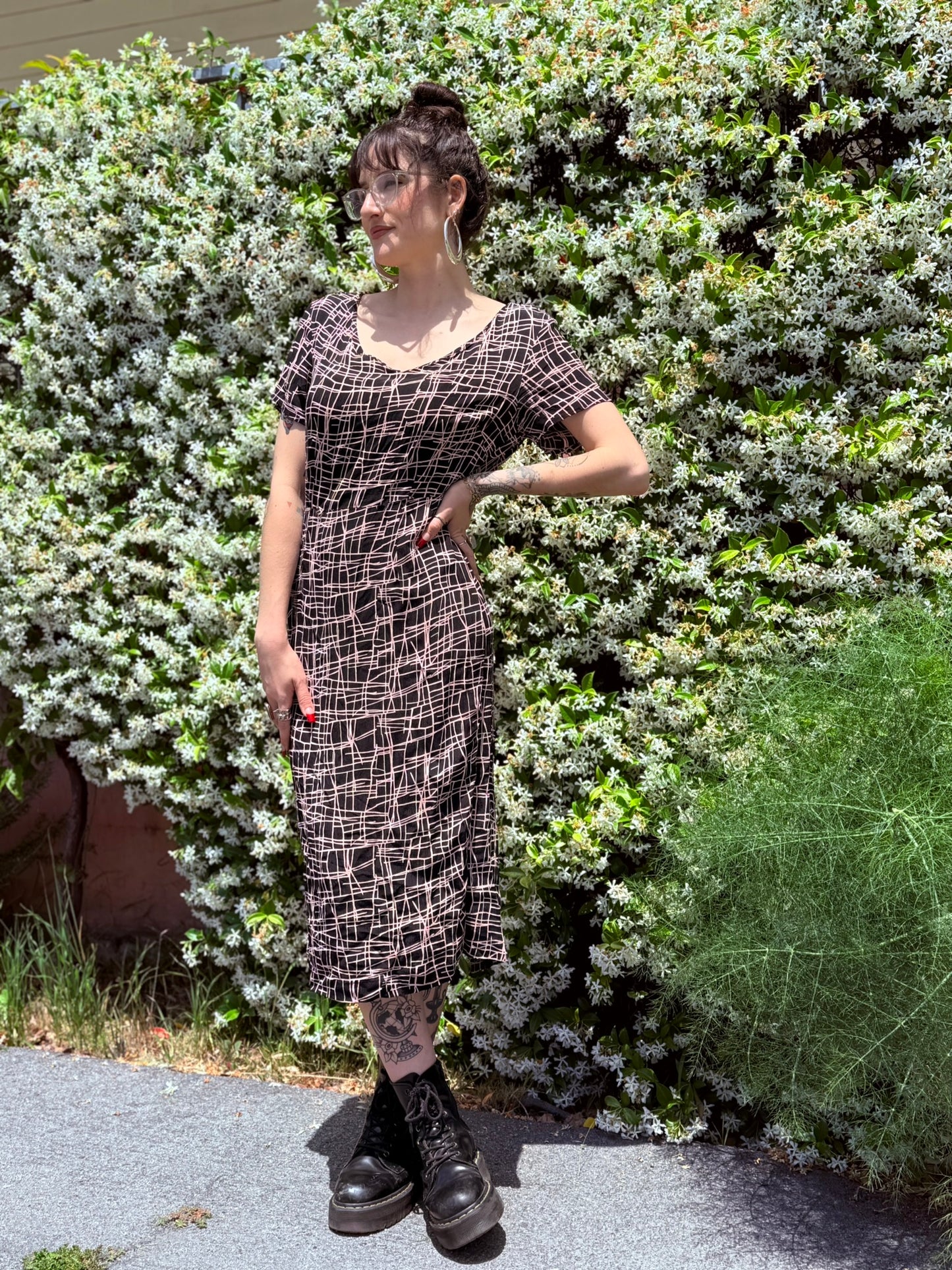 Modern: 1940s Pink/Black Rayon Dress