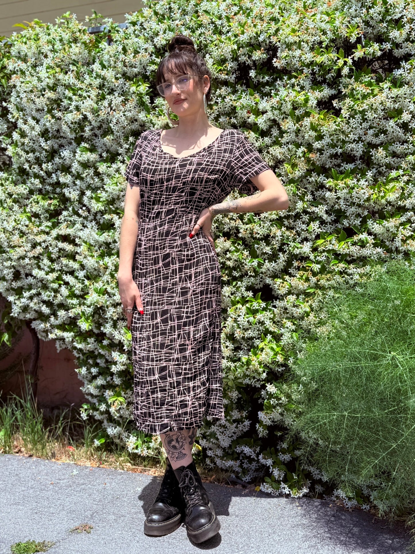 Modern: 1940s Pink/Black Rayon Dress