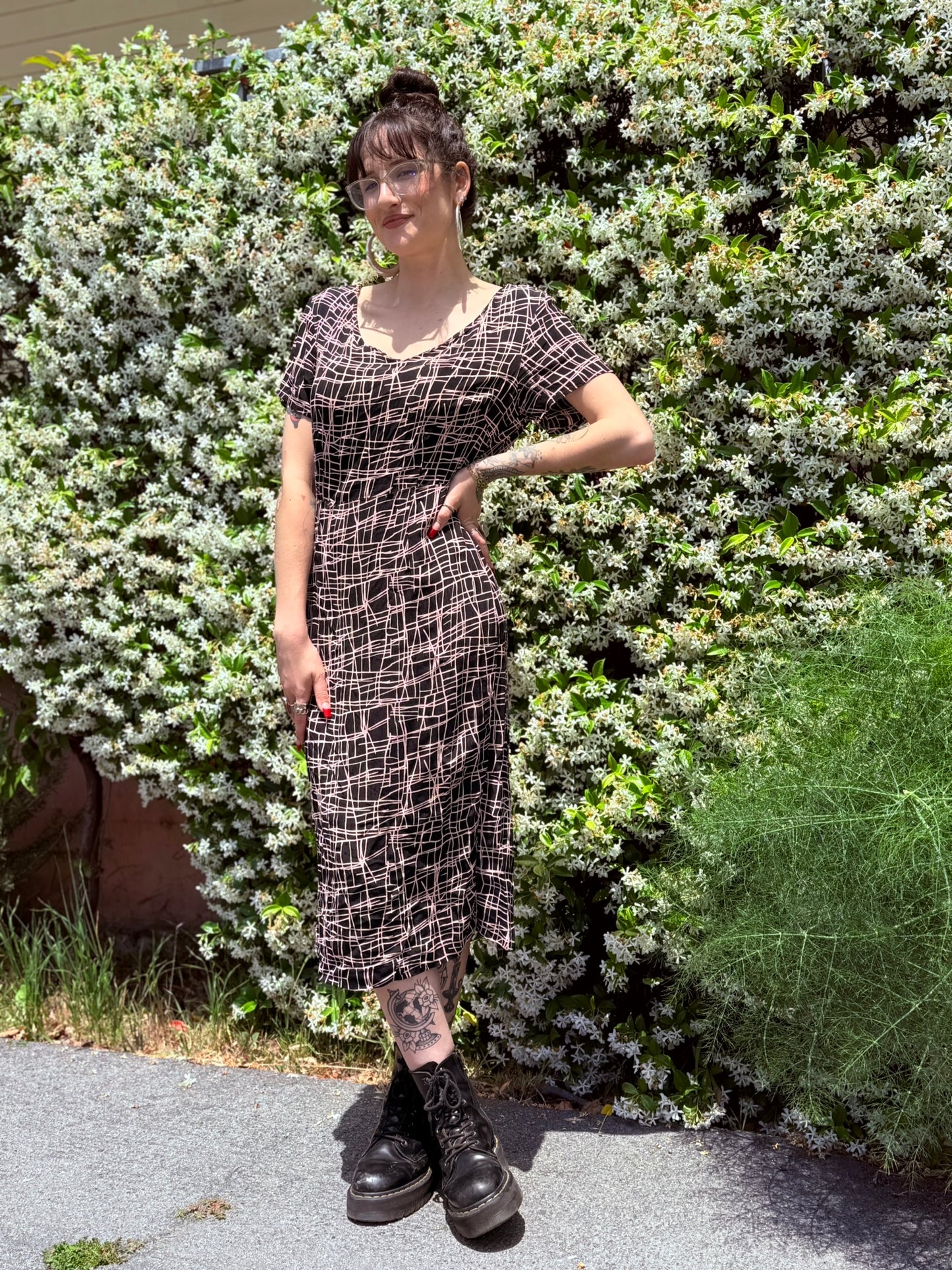 Modern: 1940s Pink/Black Rayon Dress