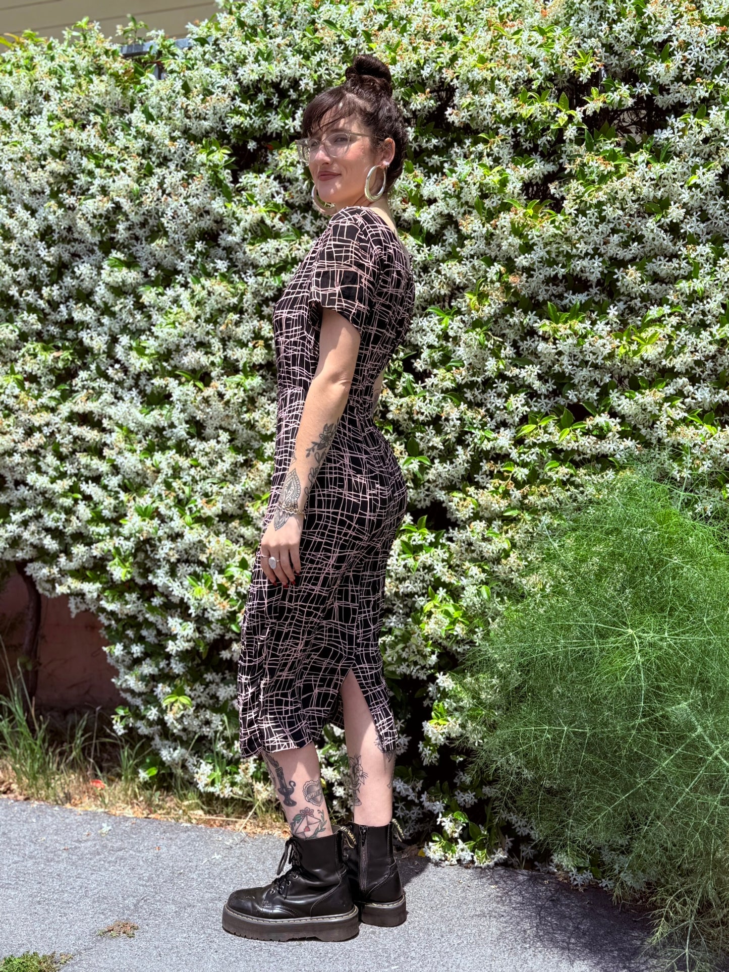 Modern: 1940s Pink/Black Rayon Dress
