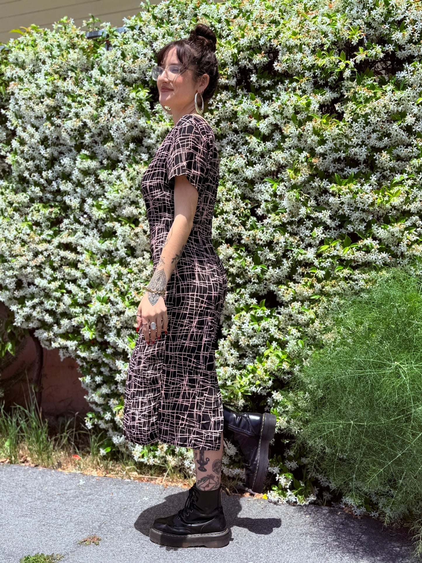 Modern: 1940s Pink/Black Rayon Dress