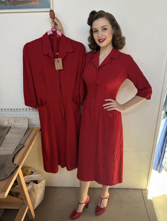 1940s Red Cotton 'Madmen' Wiggle Dress - Sale